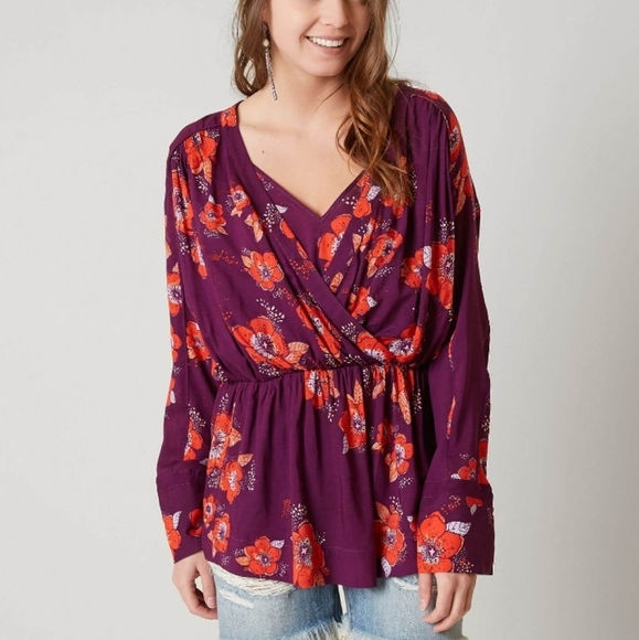 Free People Tuscan Dream Top Sz S Boho Peasant Festival Flowy Oversized - Picture 1 of 12